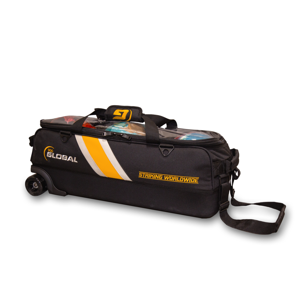 900 Global 3 Ball Travel Tote Pro Black/Gold Bowling Bag