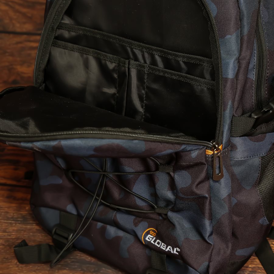900 Global Backpack Black/Blue Camo Pocket Detail