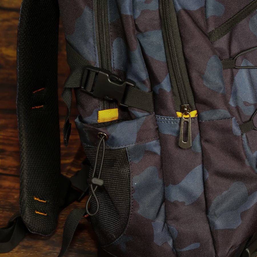 900 Global Backpack Black/Blue Camo Side Pocket Detail
