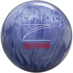 Blue and white marbled bowling ball with 'Zone' logo on a white background