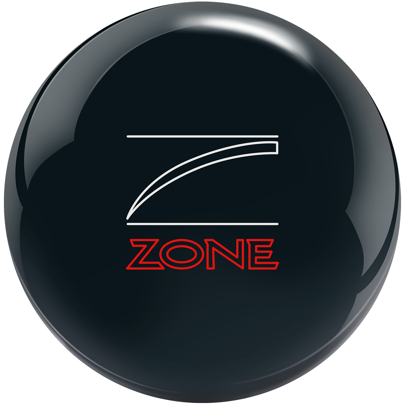 Black bowling ball with 'Zone' logo on a white background