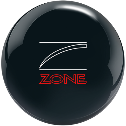 Black bowling ball with 'Zone' logo on a white background