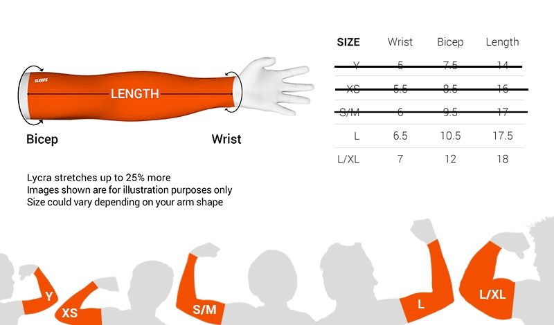 CheapBowlingBalls.com Compression Arm Sleeve Size Chart
