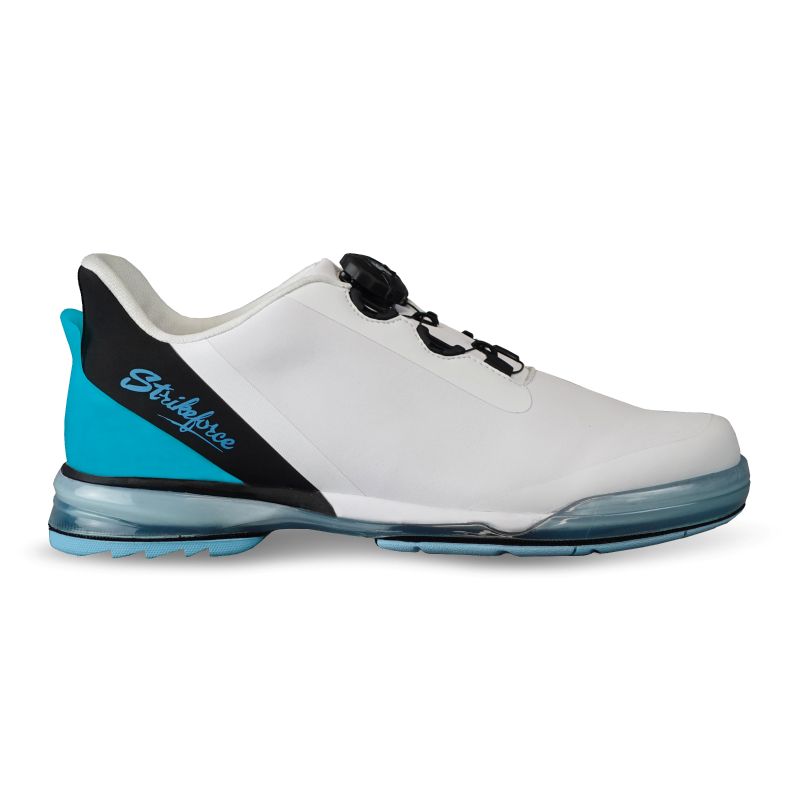 KR Strikeforce Unisex TPC Hype White/Black/Sky Left Hand Bowling Shoes Lateral