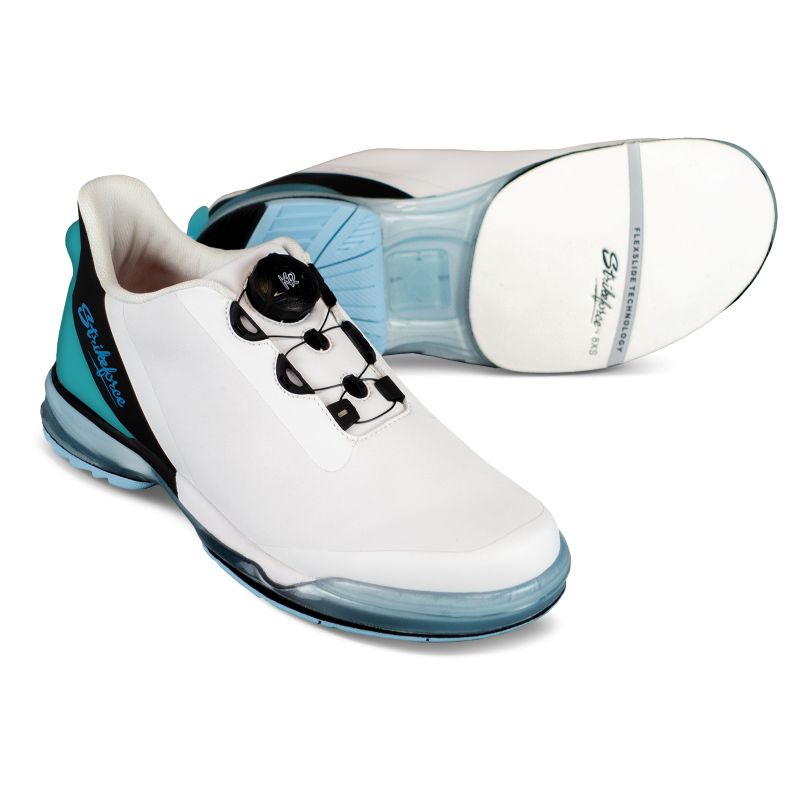 KR Strikeforce Unisex TPC Hype White/Black/Sky Left Hand Bowling Shoes Set Up 2