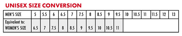 KR Strikeforce Unisex Bowling Shoes Size Conversion Chart
