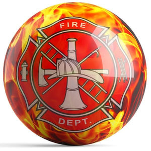 OnTheBall Fire Dept Yellow Fire Bowling Ball Front
