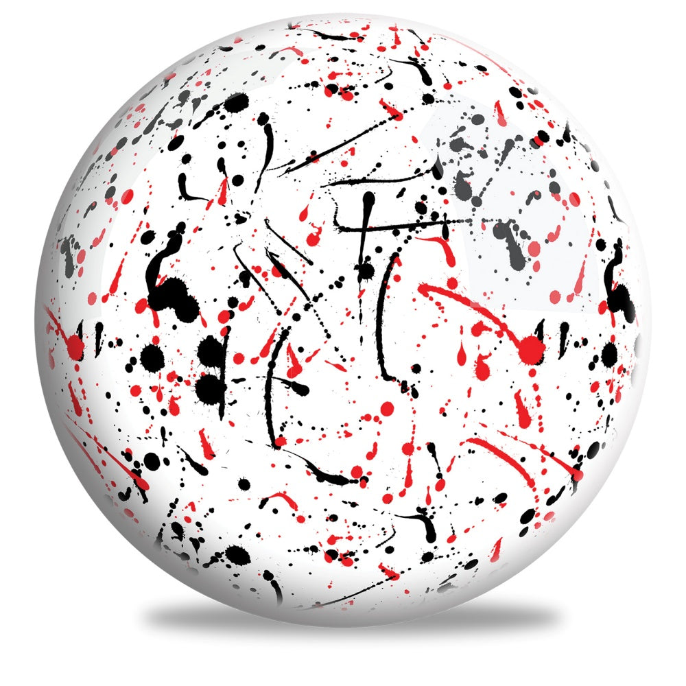 OTB White/Black/Red Splash Bowling Ball Front & Back Design