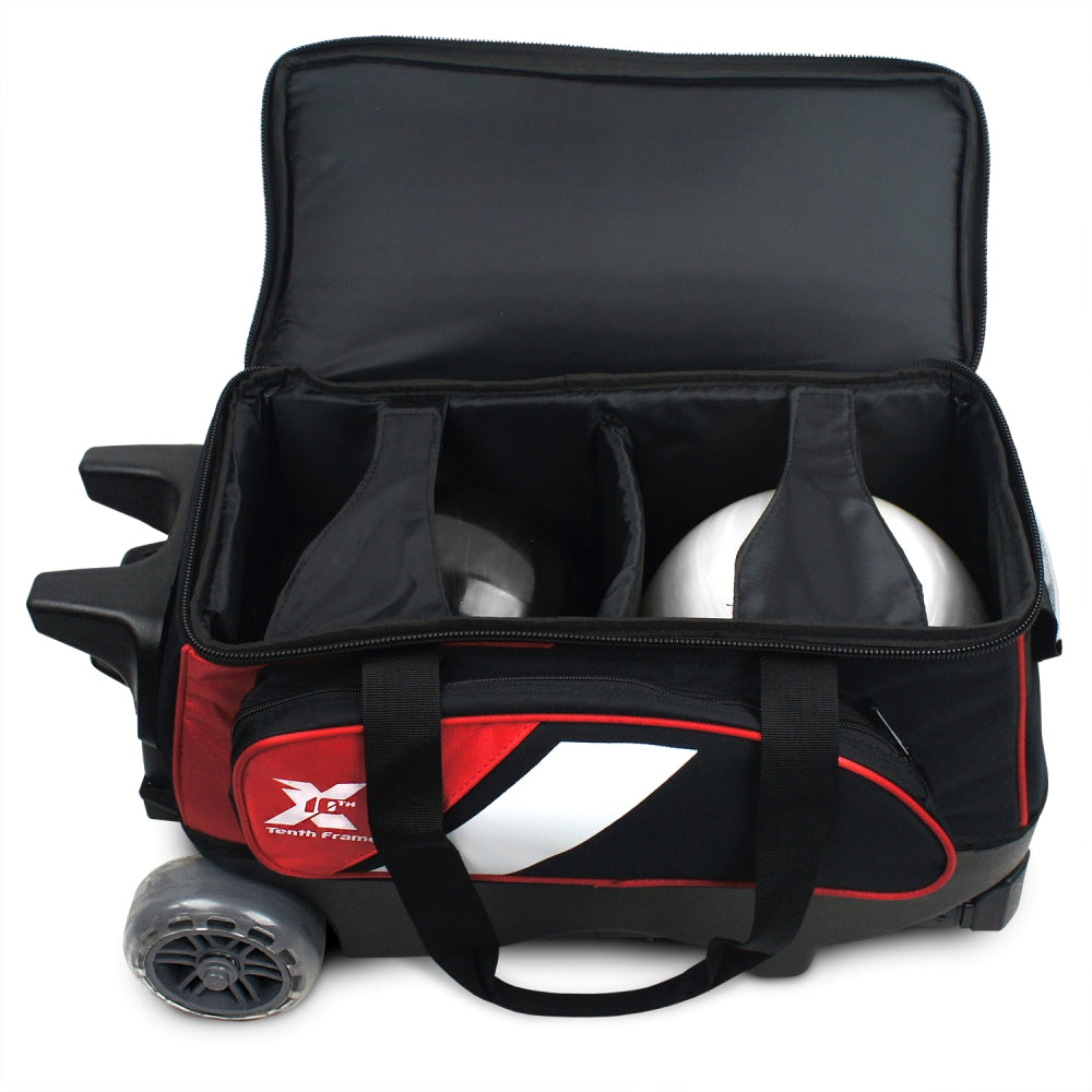 Tenth Frame Deluxe 2 Ball Roller Bowling Bag Red Ball Compartment